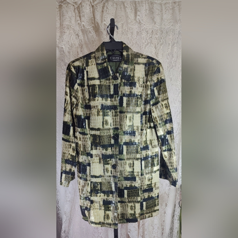 Selene Snake Print Jacket Shades of Olive  Greens & 'Black Fully Lined NWOT